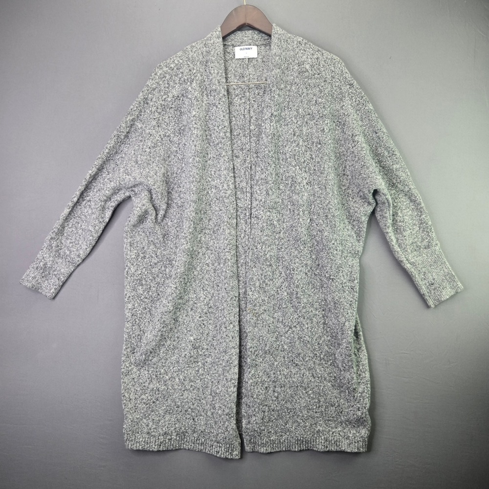 Old Navy Cardigan Sweater Open Front Longline Large Grey Marled Knit Cozy Relax - Picture 1 of 11